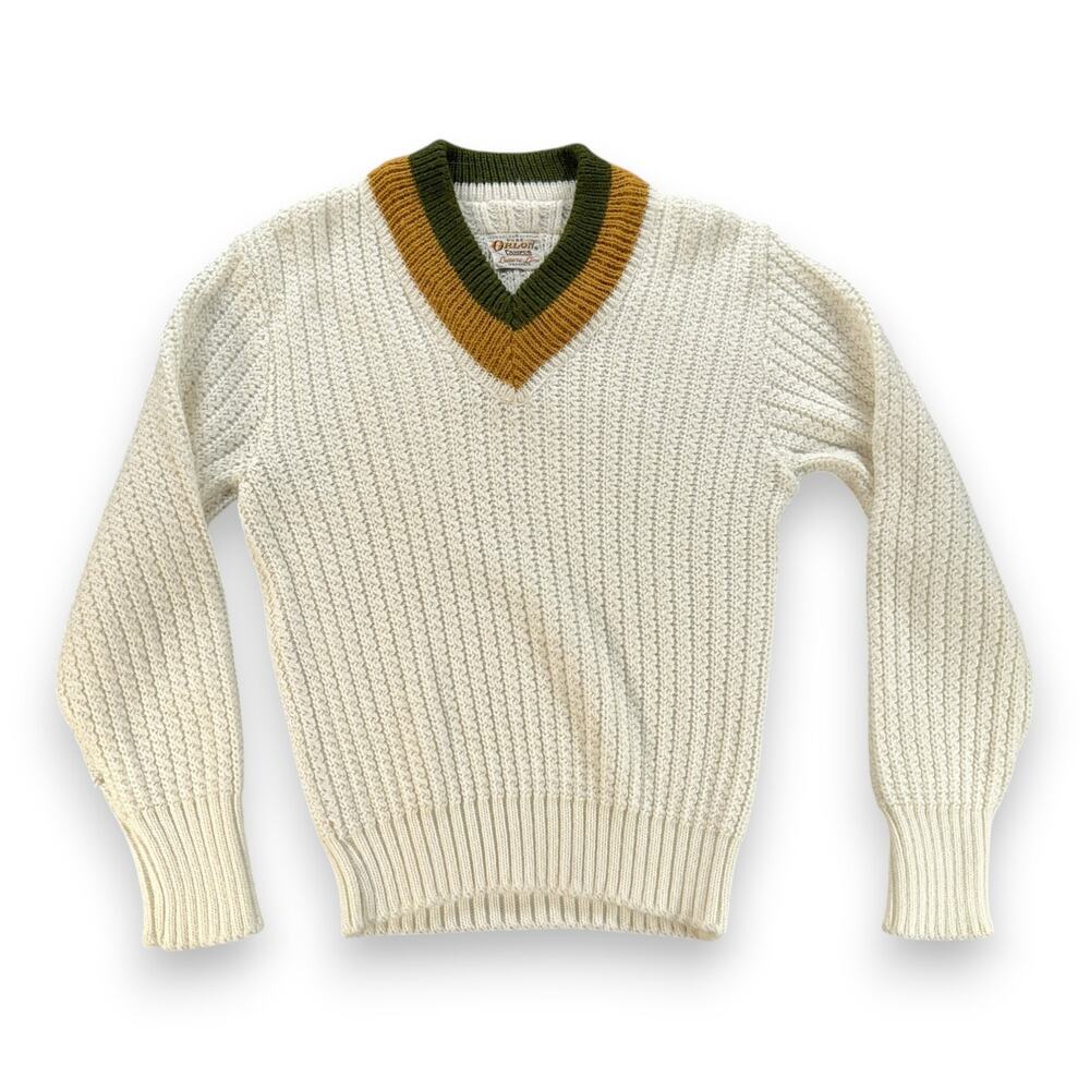 Vintage Campus Sweater Adult SMALL White Orlon Acrylic Cable Knit Tennis USA 60s